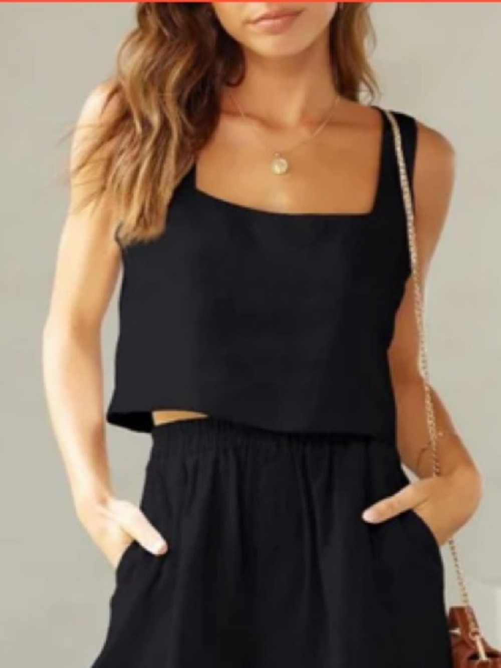 NWT Black Square Neck crop top S black